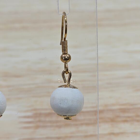 Joan Vass New York Semi-Precious Drop Earrings Round Cream Ball - Picture 4 of 8